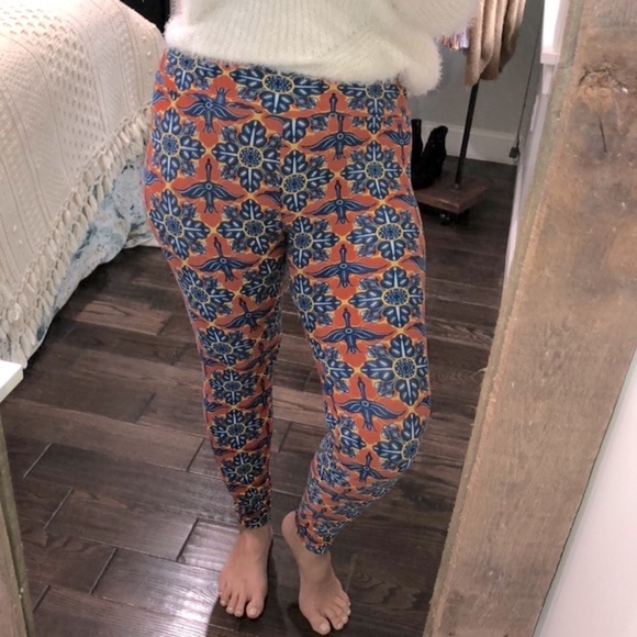 Gorgeous LulaRoe orange & blue one size leggings - Picture 1 of 6